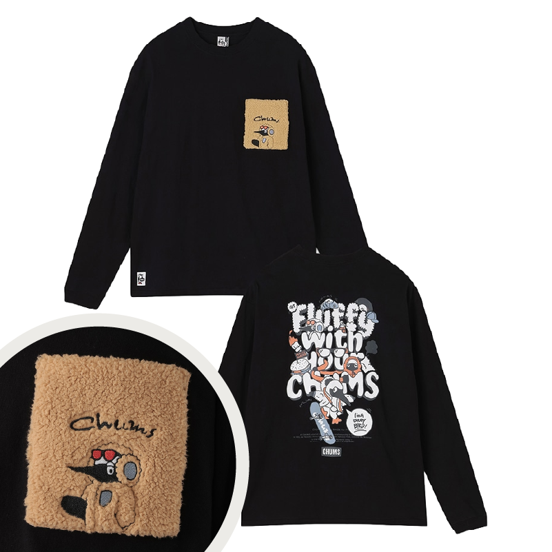 FLUFFY POCKET BRUSHED L_S T-SHIRT  (OVERSIZED)